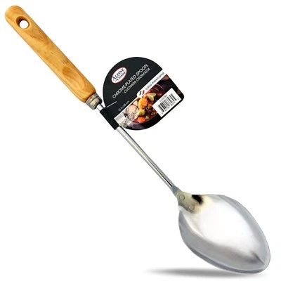 Spoon with Wood Handle 13 Inch - Chrome Rice Paddle Spoon with Long Wooden Ha... - Image 1 of 4