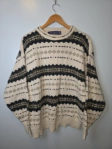 Vintage John Weitz Sweater Mens L Crew Neck Chunky Knit Grandpa Preppy 90s USA - Picture 1 of 5