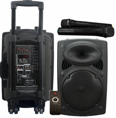 Vocal-Star VS-P120 Portable PA Speaker System Bluetooth 12" 300w 2 Wireless Mics - Image 1 of 4