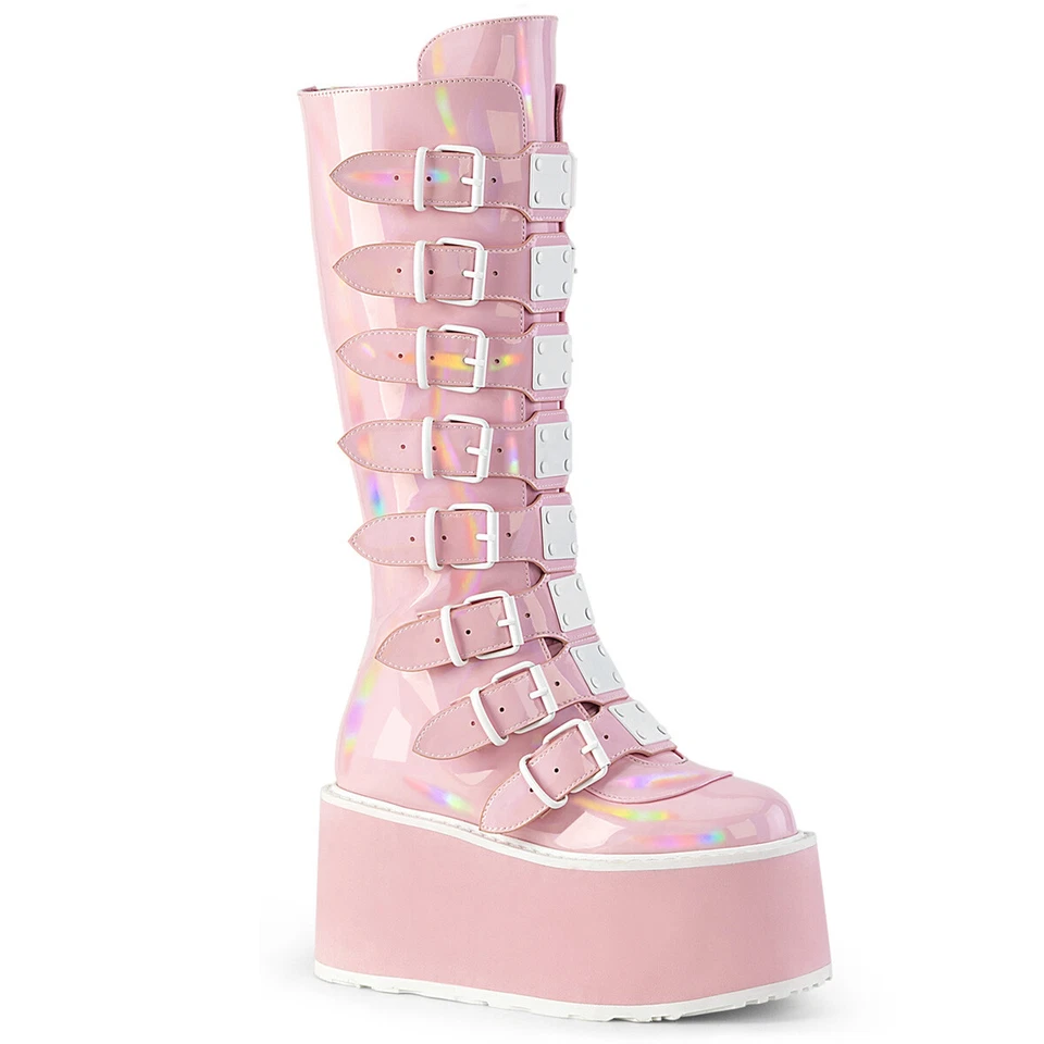 Baby Pink Barbie Punk 90s Gothic Lolita Platform Knee High Combat Boots Demonia - Image 1 of 1
