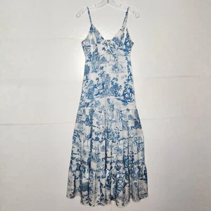 Gianni Bini Maxi Abito Donna 6 Toilette Francese Blu Cottagecore Spalline Scollo a V a Livelli - Foto 1 di 11