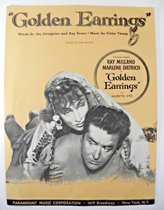 "Golden Earrings" ~ 1946 Original Sheet Music ~ Marlene Dietrich, Ray Milland - Picture 1 of 2