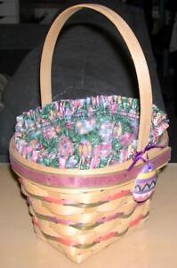1996 Longaberger Natural Easter Basket (12939) w/ Liner, Protector and Tie-On