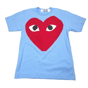 $128 PLAY Comme Des Garcons Blue Heart Print T-Shirt Japan AZ-T274 Mens Small - Picture 1 of 7