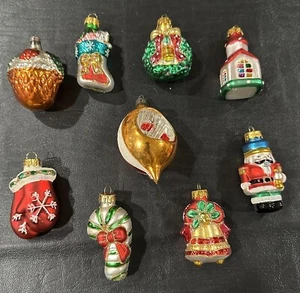 9 Vintage Mini Weihnachten Urlaub Festliche Mundgeblasene Glas Ornamente. - Bild 1 von 3