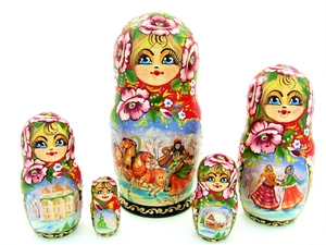 5 Poupées russes H18 peint main signé Matriochka Gigognes Russians Dolls - Imagen 1 de 6