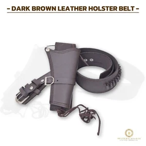 Single Gun Holster Belt Western Style Genuine Dark Brown Leather Premium Quality - Picture 1 of 7