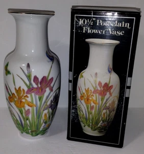 Vase Srednick Collection Iris and Butterflies Gold color Accent Ceramic - Picture 1 of 6