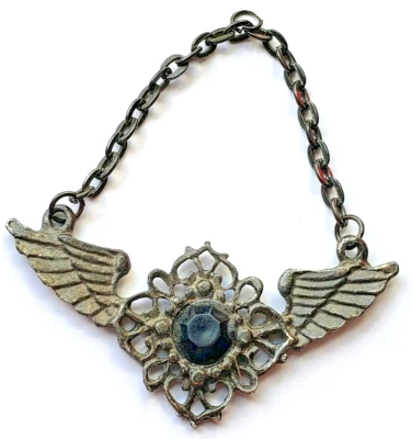 Winged Filigree Flower Onyx Charm Pendant Silvr Black Stone Gothic Emo Halloween - Image 1 of 4