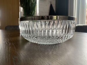 Cut Glass Serving / Fruit Bowl Silver Plate Rim