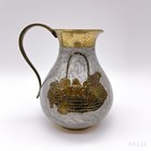 Vintage Messing Krug Vase Henkelkanne aus Messing Emaille, emailliert  - 14,5cm