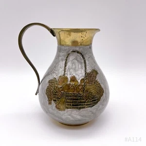 Vintage Messing Krug Vase Henkelkanne aus Messing Emaille, emailliert  - 14,5cm - Bild 1 von 12