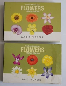 JERSEY 10p FLOWERS coloured COIN COLLECTION - complete 2x sets - Picture 1 of 8