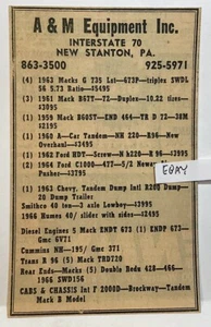 1968 NEW STANTON PA. A&M EQUIPMENT MACK TRUCK SALES FORD CHEVY + AD NEW POSTCARD - Picture 1 of 1