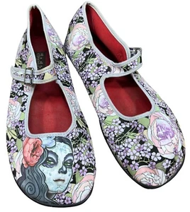 Hot Chocolate Designs Mary Jane Shoes Flor la Muerte Day of the Dead 38 / 8 - Picture 1 of 11