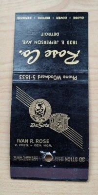 Ivan R. Rose Co DeSoto Plymouth Concessionária Leão 30 Bastões Matchbook Capa Detroit - Imagem 1 de 3