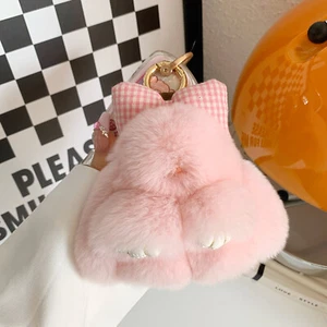10cm/4" Real Rabbit Fur Bunny Cute Doll Toy Kids Gift Keychain Bag Phone Pendant - Picture 1 of 5