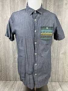 Modern Amusement Denim Modern Design Button Up Short Sleeve Shirt Mens SZ M - Picture 1 of 9