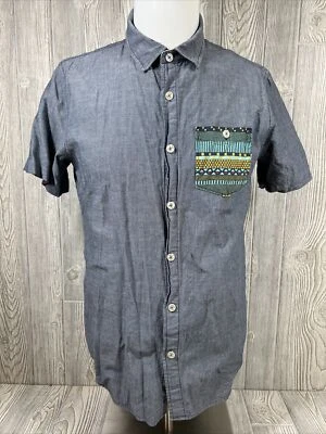 Modern Amusement Denim Modern Design Button Up Short Sleeve Shirt Mens SZ M - Image 1 of 4