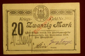 Notgeld sehr seltener Kriegsgeld-Schein - 20 Mark, Sommerfeld, Nr. 2403 - Bild 1 von 2