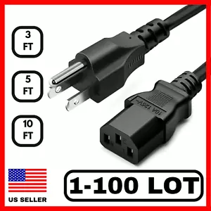 Lot of 3 Prong AC Power Cord Standard Electrical Cable Universal 3FT 5FT 10FT - Picture 1 of 11