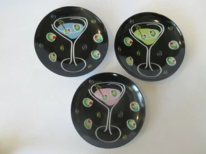 Canape Black Martini Dessert Plates Porcelain Set of 3 - Picture 1 of 4