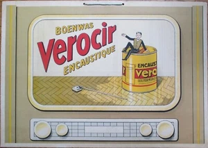 TV Television Shape 1940s Floor Wax Polish Advertising Sign Color Litho Original - Picture 1 of 2