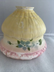 Antique Frosted Pink & Yellow Glass Lampshade Flowers - Picture 1 of 11
