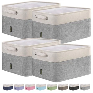 BALEINE 4 Pack Fabric Storage Bins Shelves Linen Storage Baskets Grey 15x11x9 - Picture 1 of 9