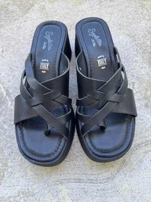 Sandalias de plataforma negras Seychelles para mujer talla 9 hechas en Italia cuero aspecto Y2K Foto 1 de 4