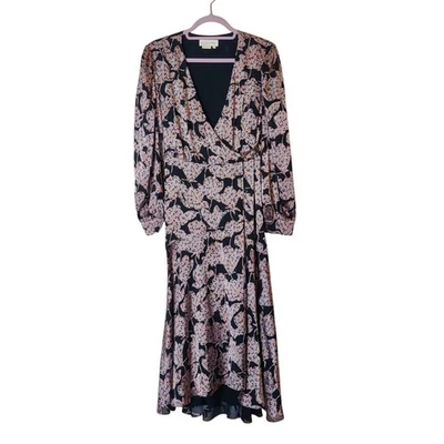 Anthropologie Caballero Floral Burnout Wrap Midi Dress Medium Dark Romantic - Image 1 of 4