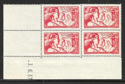 French Sudan: #110 Corner Block , MNH 1937 "Paris International" FOG, Superb 90c - Image 1 of 2