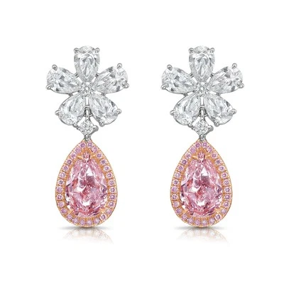 2ct Each Pink Pear & 5ct White Pear Lab Grown Diamond 18kt Gold Drop Earrings - Image 1 of 4