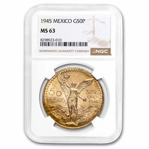 1945 Mexico Gold 50 Pesos MS-63 NGC - Picture 1 of 3