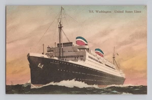 SS Washington United States Lines Oceanliner handkolorierte Albertype Postkarte - Bild 1 von 2