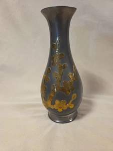 Vintage Mid Century Vase aus massivem Zinn mit Messingüberfang Made in Hong Kong - Bild 1 von 8
