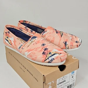 Toms 10006165 Womens Coral Canvas Printed Palms Espadrille Flat Shoe Size 6 - Picture 1 of 9