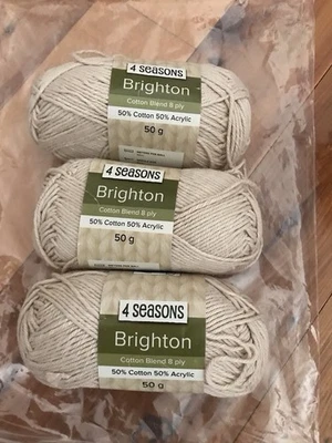 4 Seasons Brighton Cotton Blend 8ply 50g X 3 - Natural - image 1 of 2