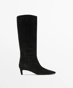 Massimo Dutti suede split natural leather Elegant Black Knee-High Boots heels - Picture 1 of 7