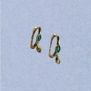 14K Gold Plated Dangle Cubic Zirconia Huggie Earrings - Picture 1 of 12