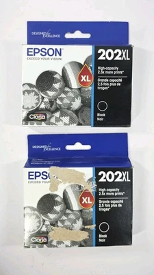  2PK Epson 202XL Black Ink Cartridges WF-2860 XP-5100 High Yield EXP. 07/26 NEW - Image 1 of 4