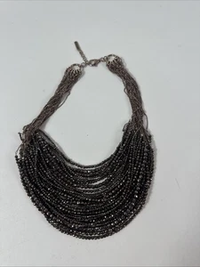 BRUNELLO CUCINELLI WOMEN'S PYRITE GLASS BEAD Collar Beaded Multistrand Silver - Picture 1 of 12