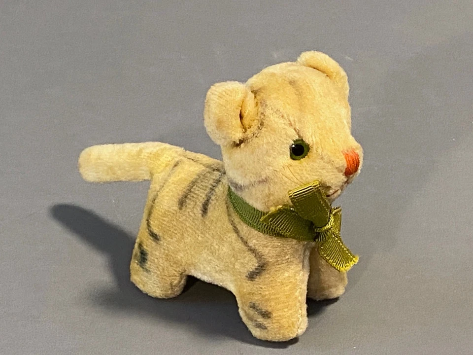 Sweet Vintage Miniature Stuffed Tabby Cat Mohair Glass Eyes Toy Animal Kitten - Image 1 of 4