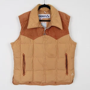 Vintage 80s Tan Brown Suede Leather Gilet Quilted Puffer Vest Jacket Size XL - Picture 1 of 6