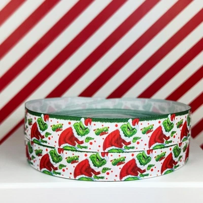 Spot Grinch Santa Christmas Ribbon 2m x 22mm – Perfect for Gift Wrapping, Bows, - Image 1 of 4