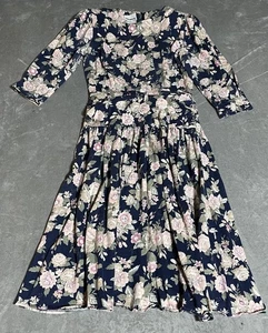 Vintage Paquette Petite Dress Womens 10 Blue Floral 1980s Cottagecore Modest - Picture 1 of 5