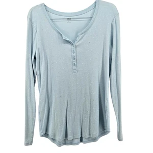 Baby Blue Y2K Glitter Henley Top Size LG Casual Cozy Comfy Lounge Basic Layer - Imagen 1 de 8