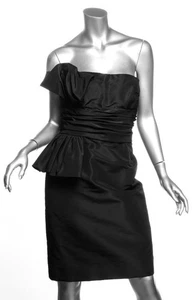 OSCAR DE LA RENTA Womens Black Strapless LBD Ruched Dress 10 L - Picture 1 of 5