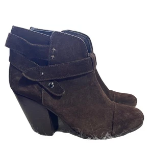 Rag & Bone Brown Suede Wedge Ankle Booties Strap Accents Designer Shoes - Picture 1 of 8