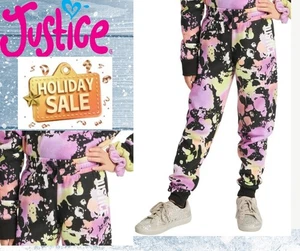 ustice Girls SIZE M 10 Everyday Faves Fleece Joggers Black Splatter NWT - Picture 1 of 20